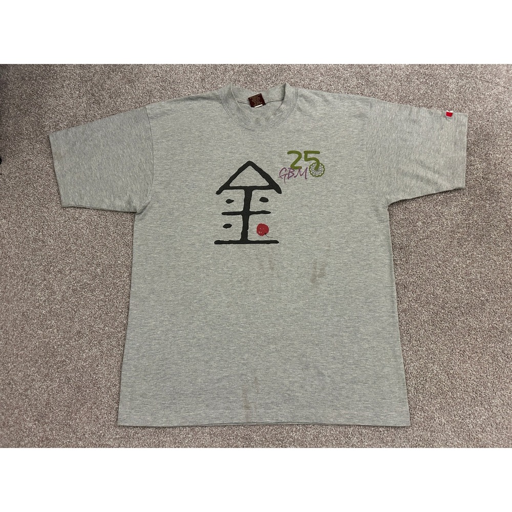 90s Aesthetic Lago Apparel T-Shirt Mens XL Grey Good 25 GBM Kanji Graphic Tee